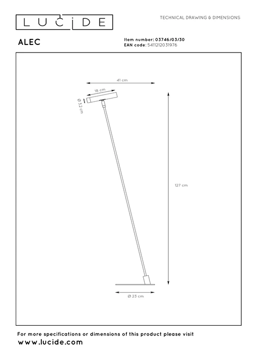 Lucide ALEC - Lámpara de suelo - LED 3 StepDim - G9 - 1x3W 2700K - Incluye anillos intercambiables - Negro - técnico